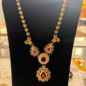 beautiful red rhinestone necklace statement piece